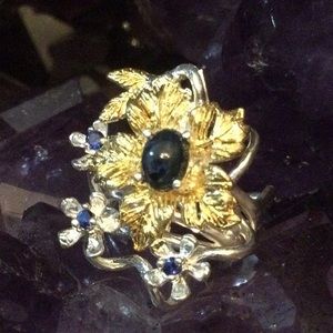 Genuine 7mm by 5mm Deep Blue Star Sapphire Artistic Ring